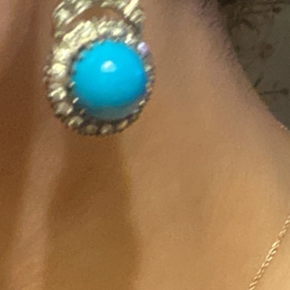 - Turquoise Gold Dimond earrings gorgeous vintage style 14k gold - Picture 8 of 13